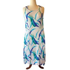 Kaktus Tank Dress Abstract Print Asymmetric Midi Dress Blue Green Size XL